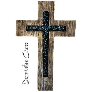 NWOT 12” Rustic Western Wooden Style Wall Cross With Turquoise Inlay